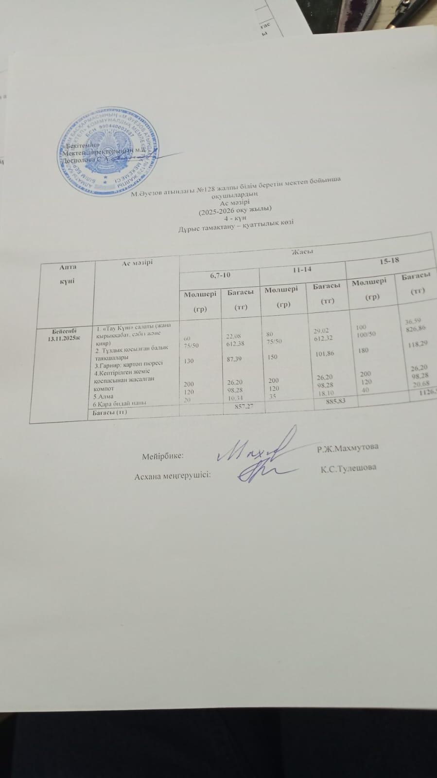 Ас мәзірі 2 апта